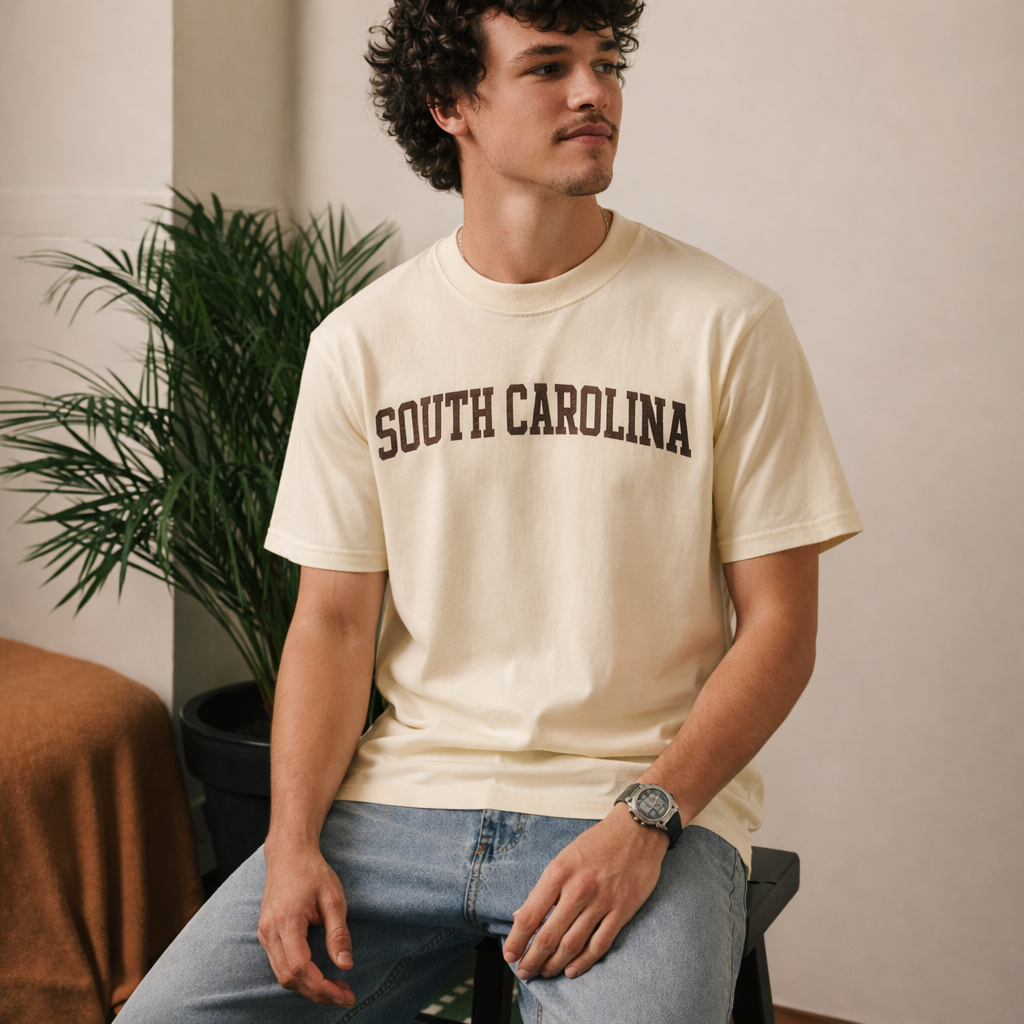South Carolina State Pride T-Shirt in Cream / Brown — lifestyle 2