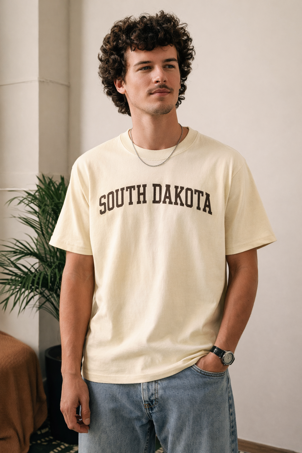 South Dakota State Pride T-Shirt in Cream / Brown — lifestyle 1