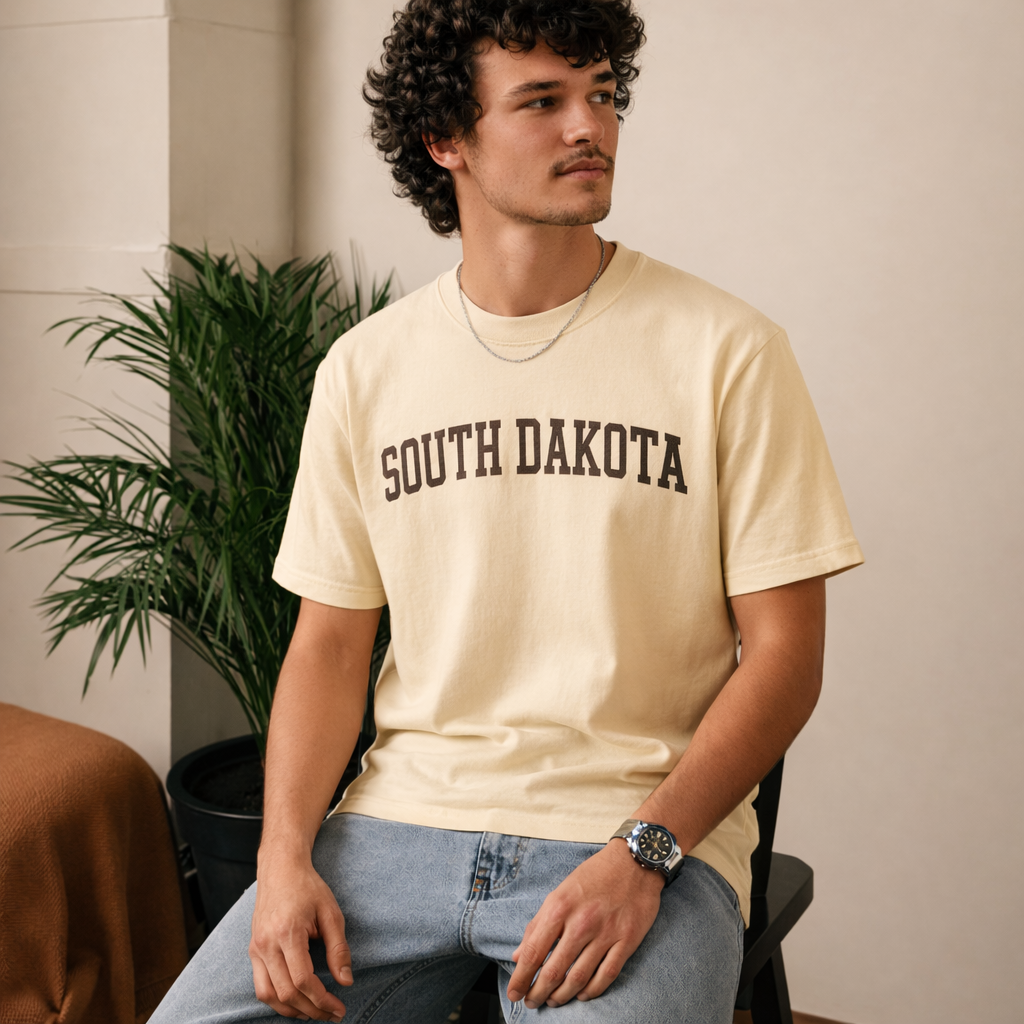 South Dakota State Pride T-Shirt in Cream / Brown — lifestyle 2