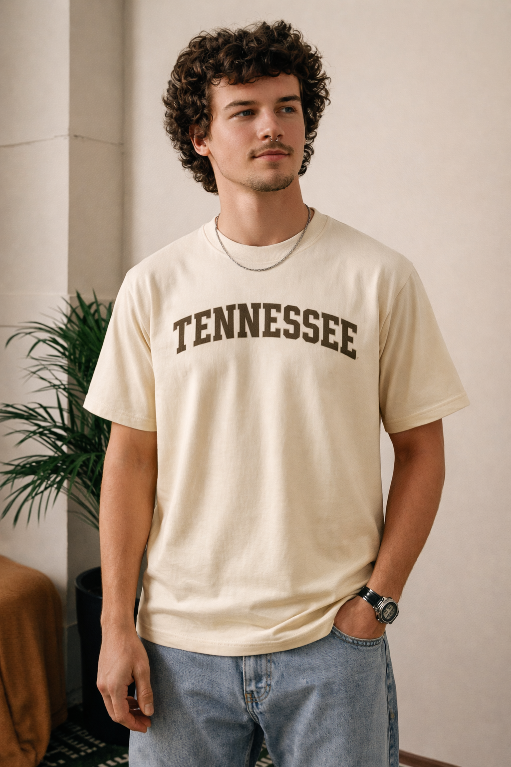Tennessee State Pride T-Shirt in Cream / Brown — lifestyle 1