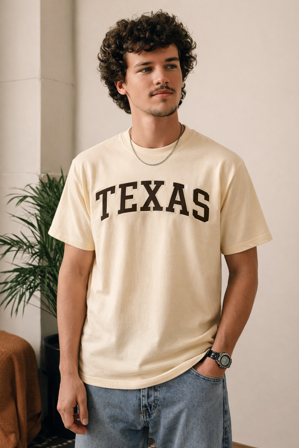 Texas State Pride T-Shirt in Cream / Brown — lifestyle 1