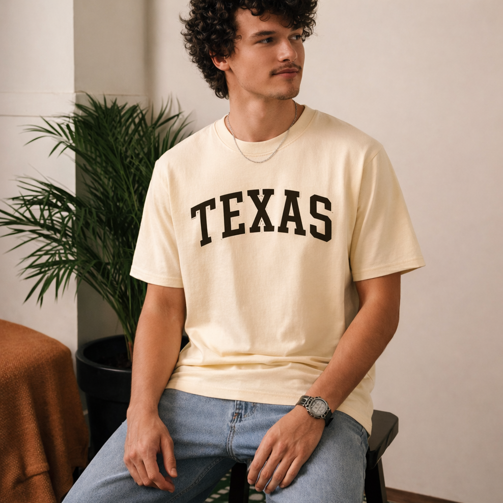 Texas State Pride T-Shirt in Cream / Brown — lifestyle 2