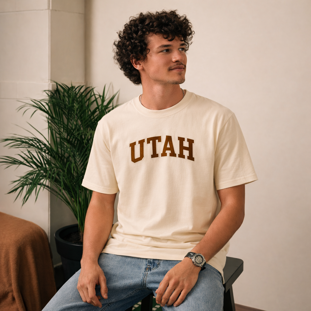 Utah State Pride T-Shirt in Cream / Brown — lifestyle 2