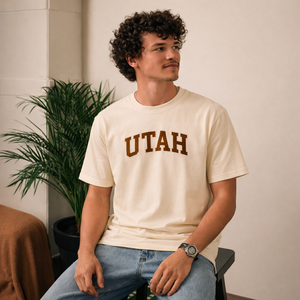 Utah State Pride T-Shirt in Cream / Brown — lifestyle 2