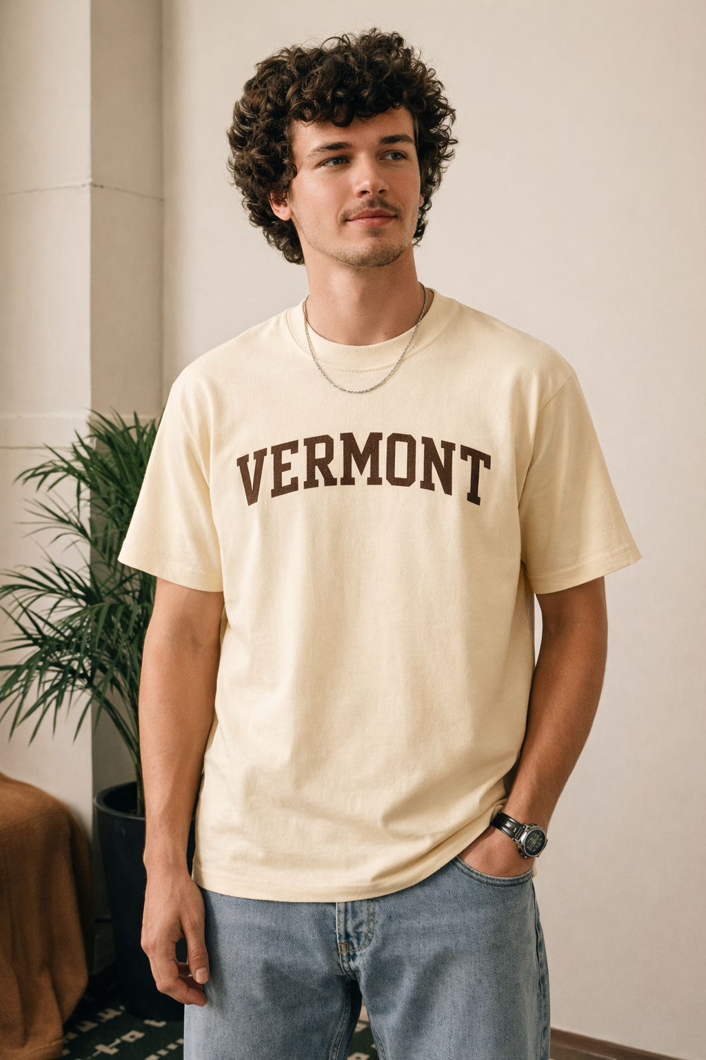Vermont State Pride T-Shirt in Cream / Brown — lifestyle 1
