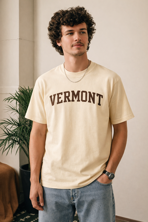 Vermont State Pride T-Shirt in Cream / Brown — lifestyle 1