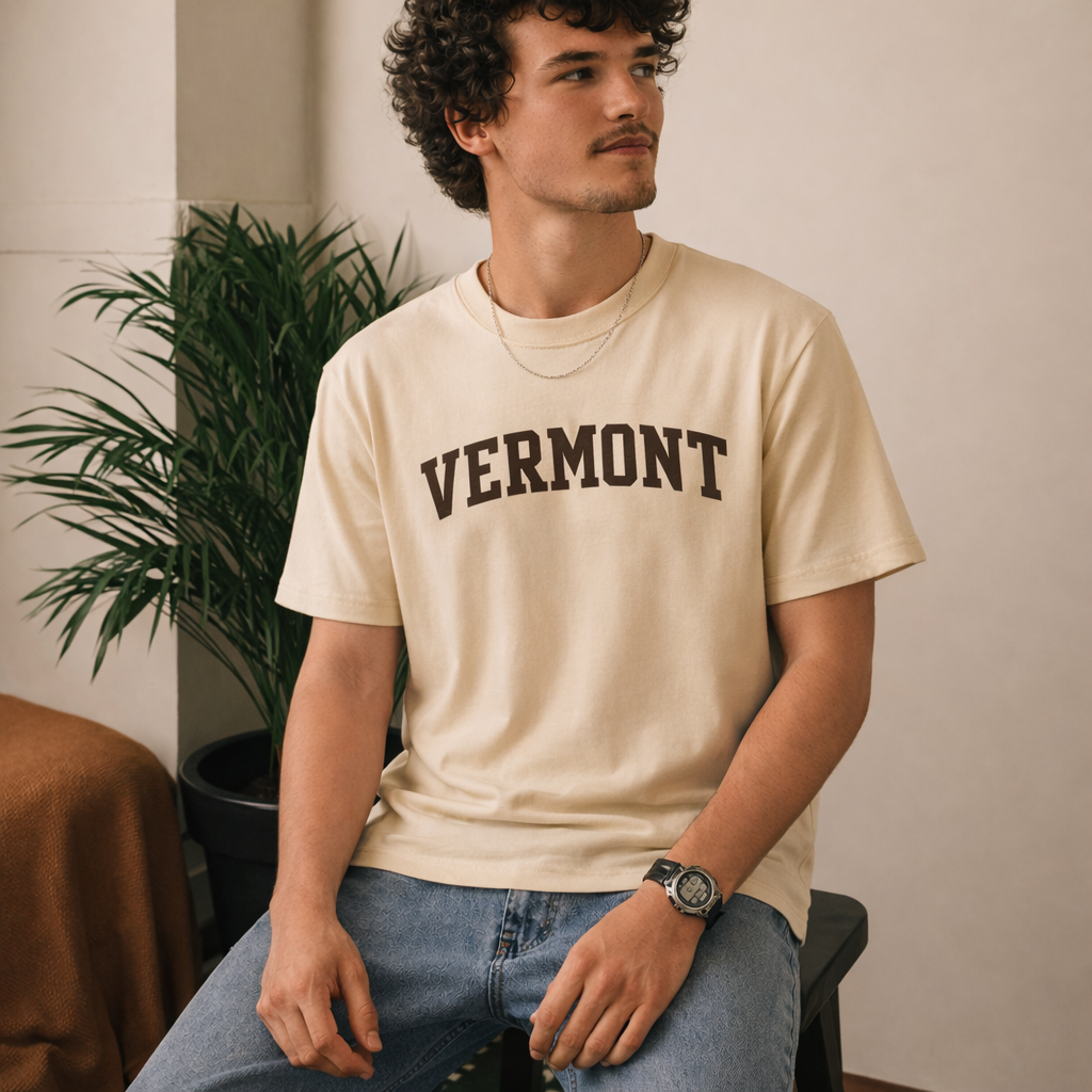 Vermont State Pride T-Shirt in Cream / Brown — lifestyle 2