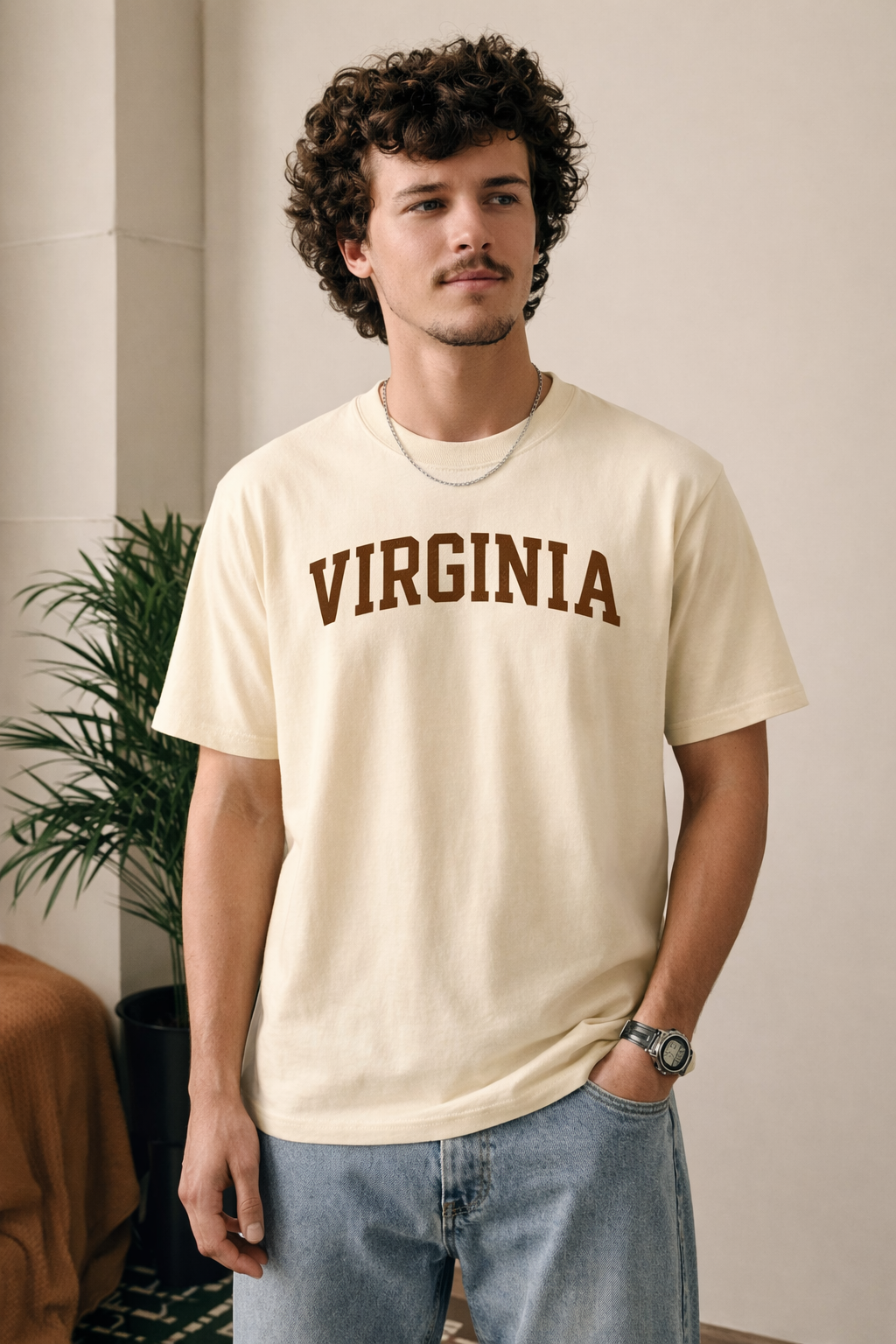 Virginia State Pride T-Shirt in Cream / Brown — lifestyle 1