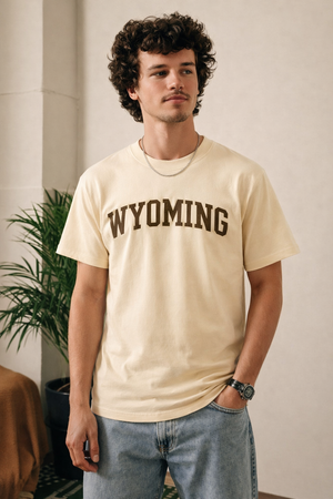 Wyoming State Pride T-Shirt in Cream / Brown — lifestyle 1