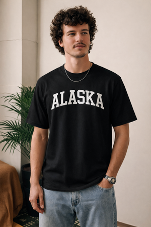 Alaska State Pride T-Shirt in Black / White — lifestyle 1