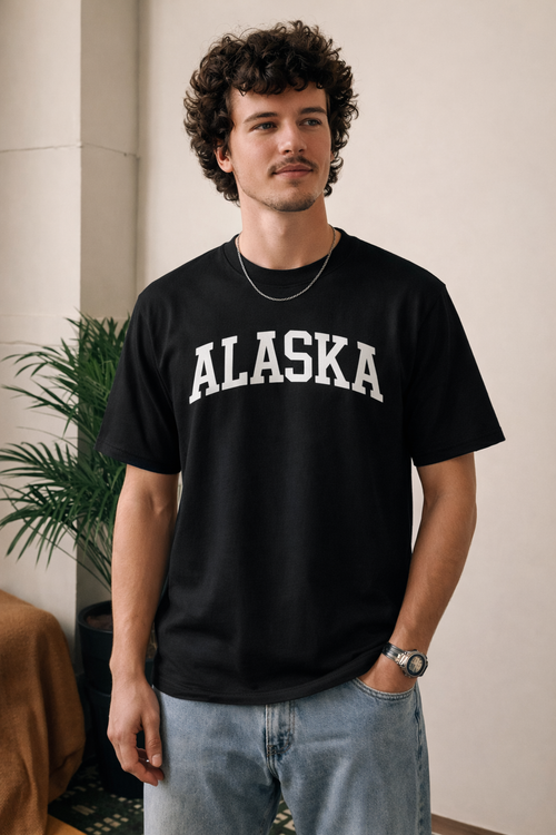 Alaska State Pride T-Shirt in Black / White — lifestyle 1