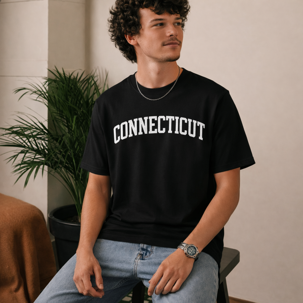 Connecticut State Pride T-Shirt in Black / White — lifestyle 2