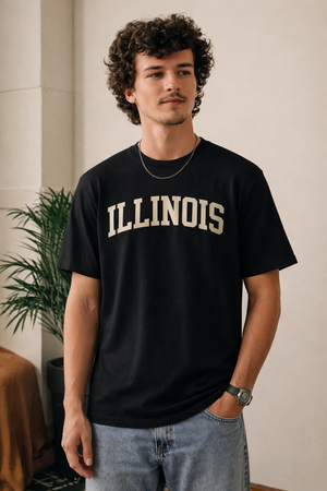 Illinois State Pride T-Shirt in Black / White — lifestyle 1