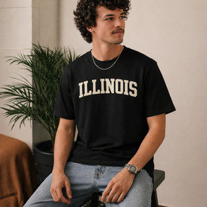 Illinois State Pride T-Shirt in Black / White — lifestyle 2
