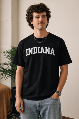 Indiana State Pride T-Shirt in Black / White — lifestyle 1