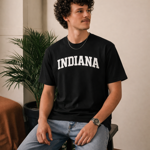 Indiana State Pride T-Shirt in Black / White — lifestyle 2