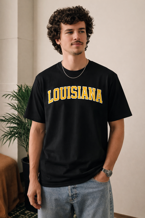 Louisiana State Pride T-Shirt in Black / Gold — lifestyle 1