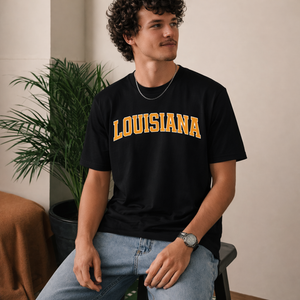 Louisiana State Pride T-Shirt in Black / Gold — lifestyle 2