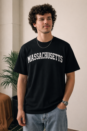 Massachusetts State Pride T-Shirt in Black / White — lifestyle 1