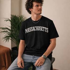 Massachusetts State Pride T-Shirt in Black / White — lifestyle 2