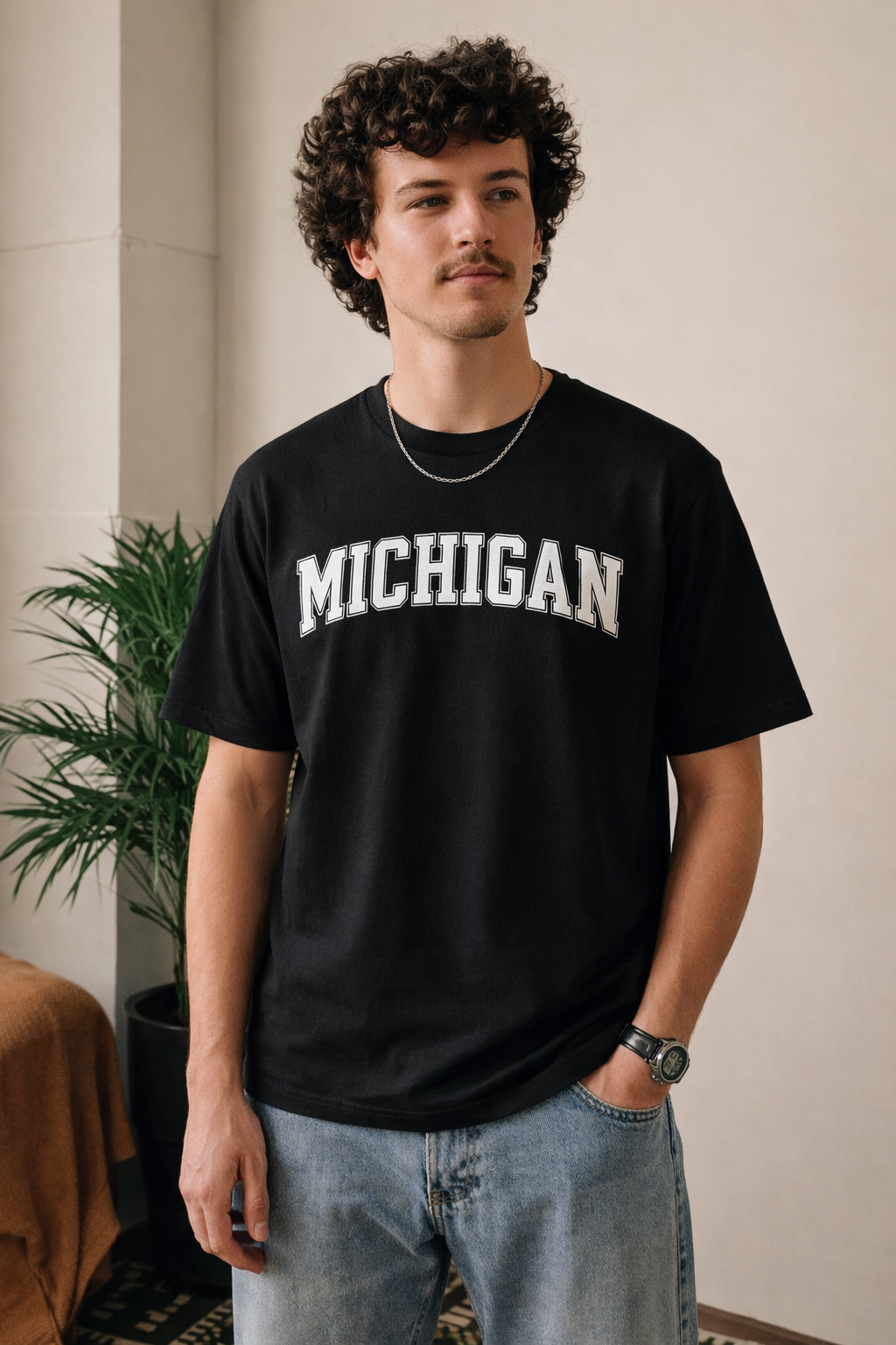 Michigan State Pride T-Shirt in Black / White — lifestyle 1
