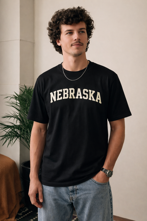 Nebraska State Pride T-Shirt in Black / White — lifestyle 1