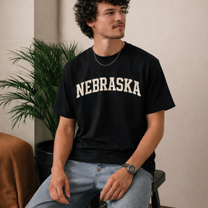 Nebraska State Pride T-Shirt in Black / White — lifestyle 2