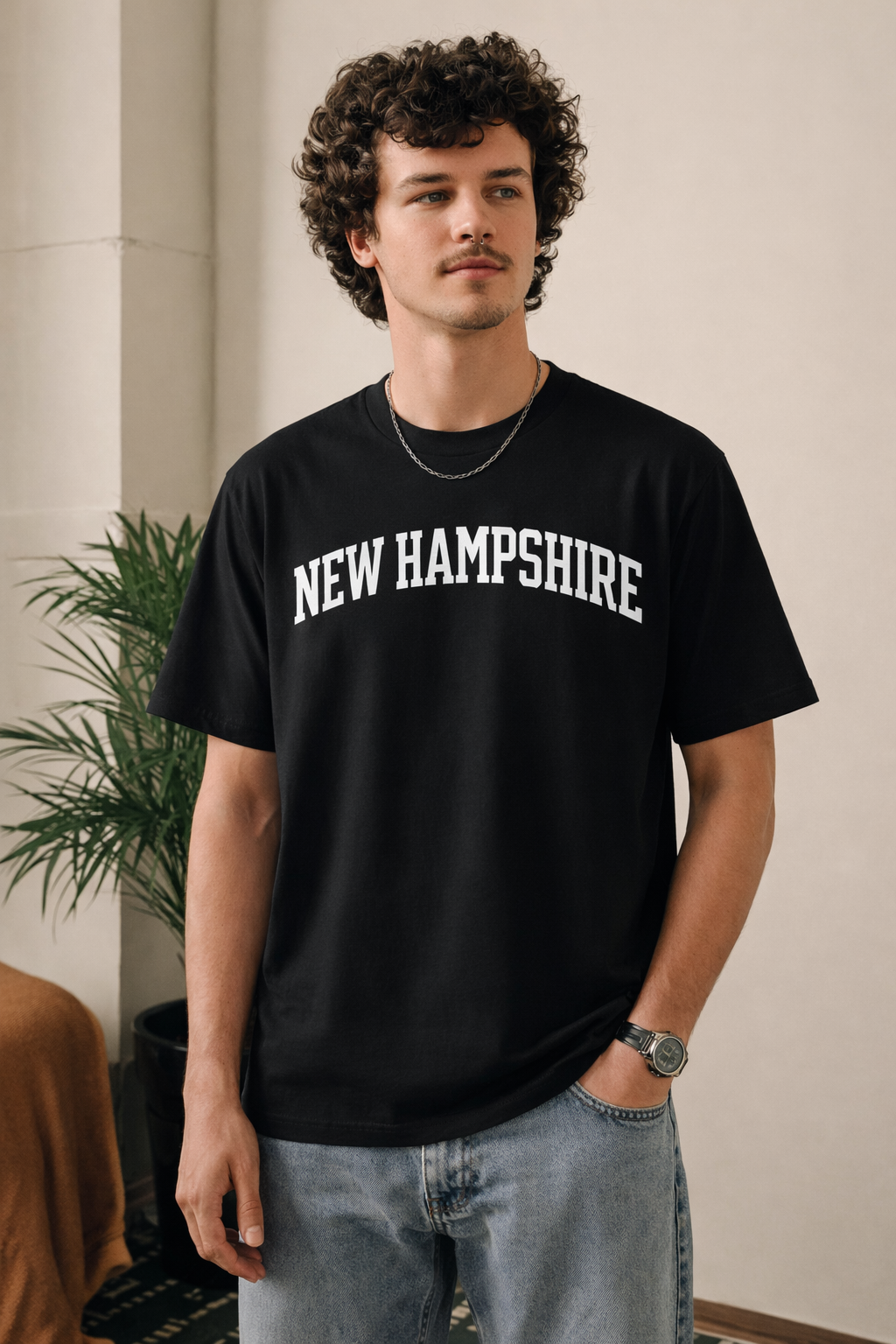 New Hampshire State Pride T-Shirt in Black / White — lifestyle 1