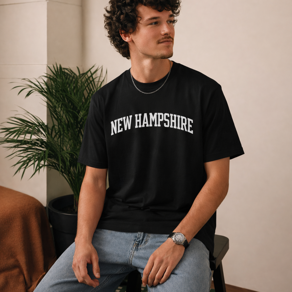 New Hampshire State Pride T-Shirt in Black / White — lifestyle 2