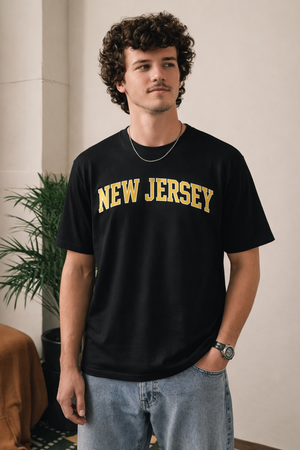 New Jersey State Pride T-Shirt in Black / Yellow — lifestyle 1