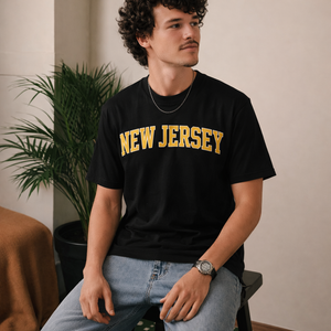 New Jersey State Pride T-Shirt in Black / Yellow — lifestyle 2
