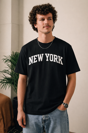 New York State Pride T-Shirt in Black / White — lifestyle 1