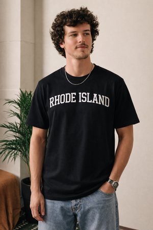 Rhode Island State Pride T-Shirt in Black / White — lifestyle 1