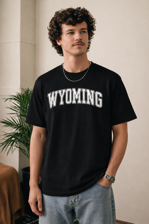 Wyoming State Pride T-Shirt in Black / White — lifestyle 1