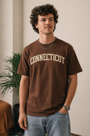 Connecticut State Pride T-Shirt in Coffee / Cream — lifestyle 1