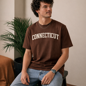 Connecticut State Pride T-Shirt in Coffee / Cream — lifestyle 2