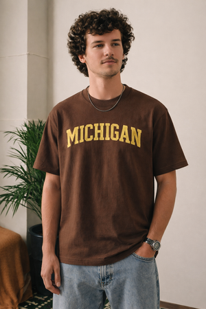 Michigan State Pride T-Shirt in Coffee / Sand — lifestyle 1