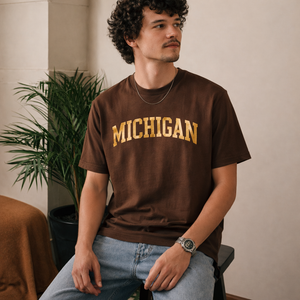 Michigan State Pride T-Shirt in Coffee / Sand — lifestyle 2