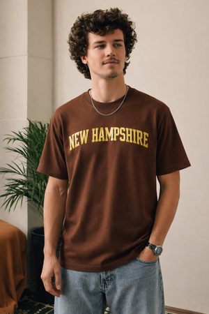 New Hampshire State Pride T-Shirt in Coffee / Cream — lifestyle 1