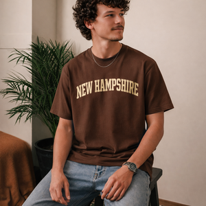 New Hampshire State Pride T-Shirt in Coffee / Cream — lifestyle 2