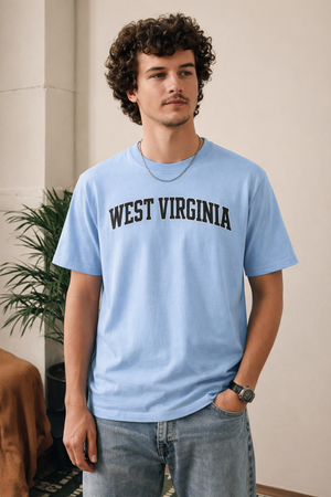 West Virginia State Pride T-Shirt in Light Blue / Navy — lifestyle 1