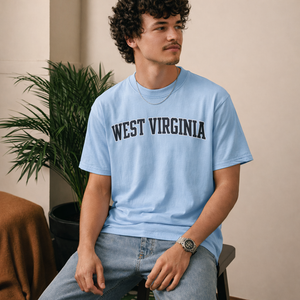 West Virginia State Pride T-Shirt in Light Blue / Navy — lifestyle 2