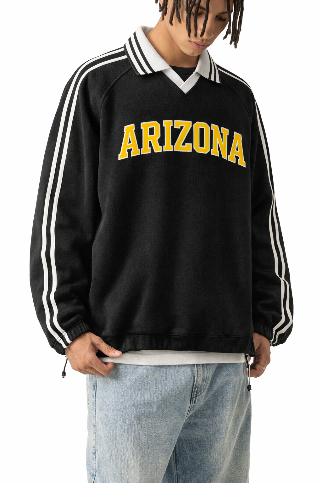 Arizona College Varsity Sweatshirt in Black / Yellow — lifestyle 2
