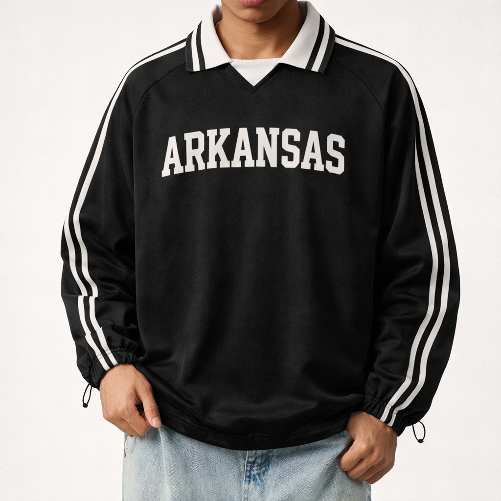 Arkansas College Varsity Sweatshirt in Black / White — lifestyle 1