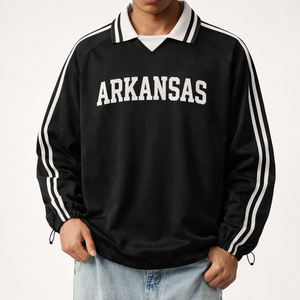Arkansas College Varsity Sweatshirt in Black / White — lifestyle 1