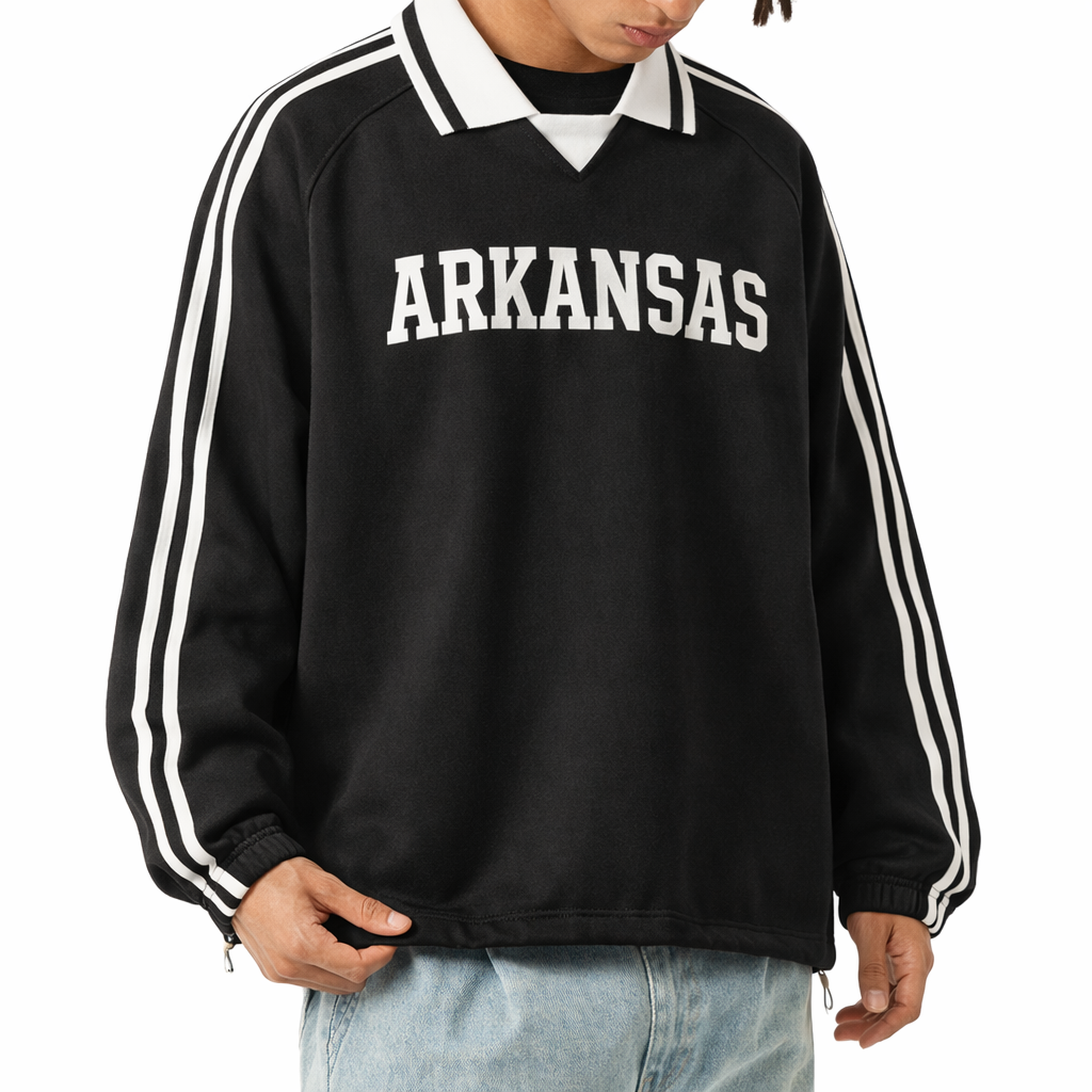 Arkansas College Varsity Sweatshirt in Black / White — lifestyle 2