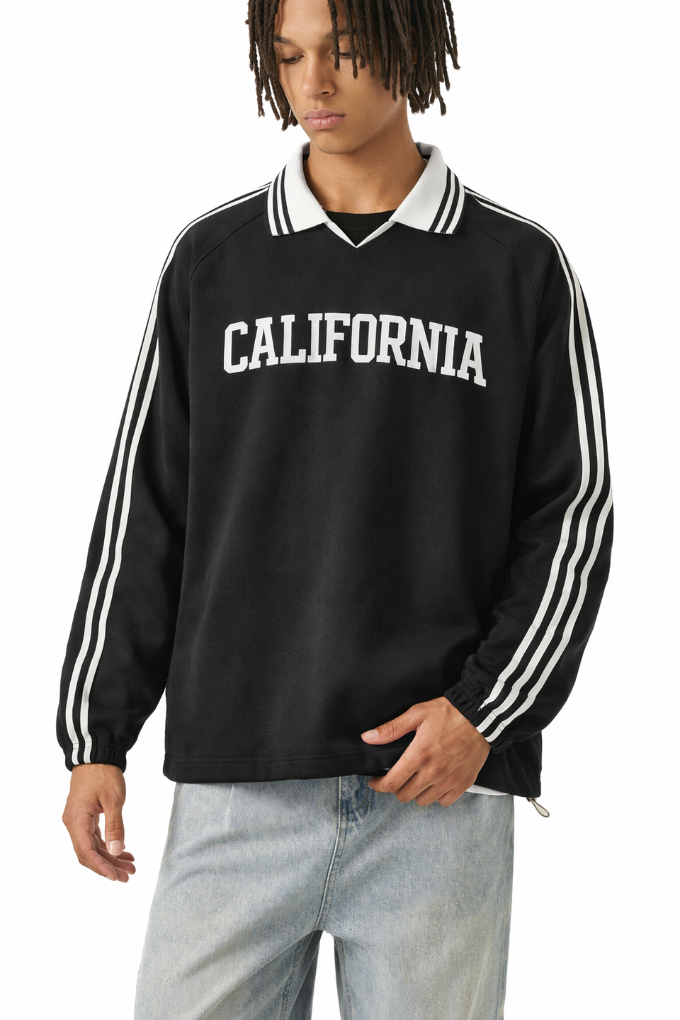 California College Varsity Sweatshirt in Black / White — lifestyle 1