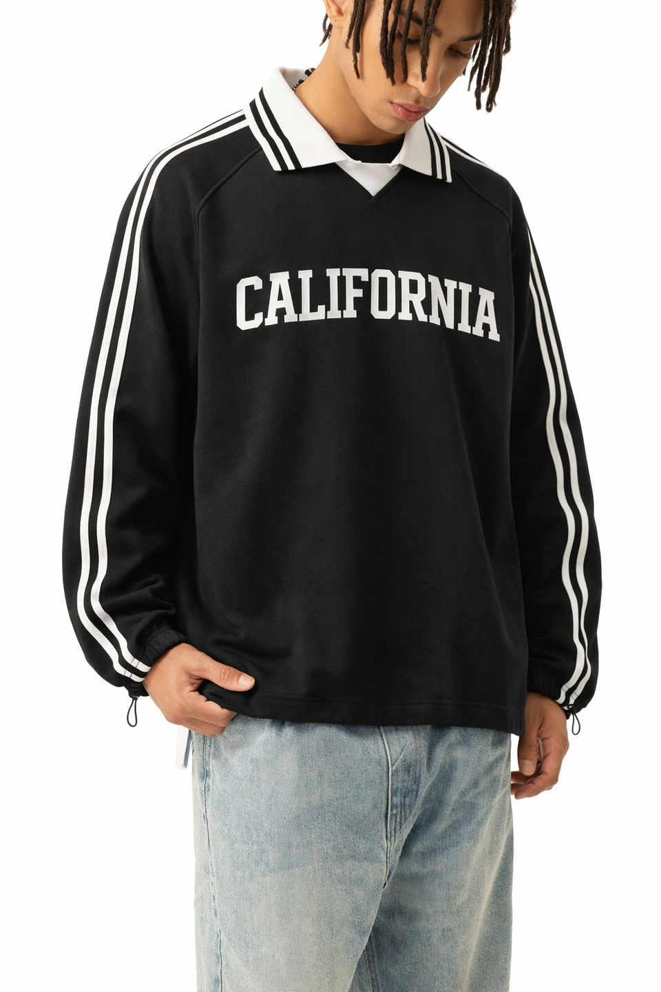 California College Varsity Sweatshirt in Black / White — lifestyle 2