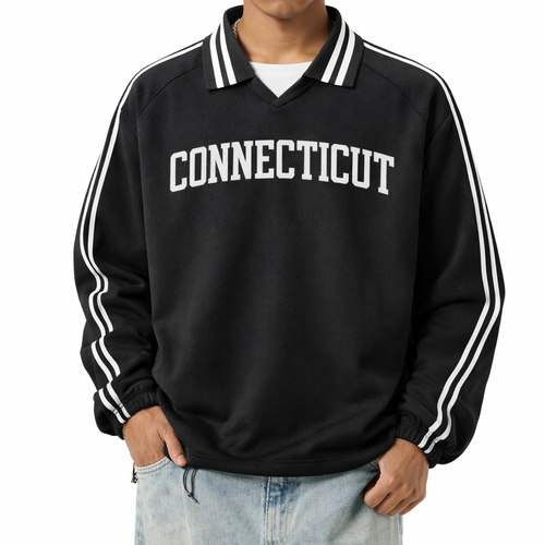 Connecticut College Varsity Sweatshirt in Black / White — lifestyle 1