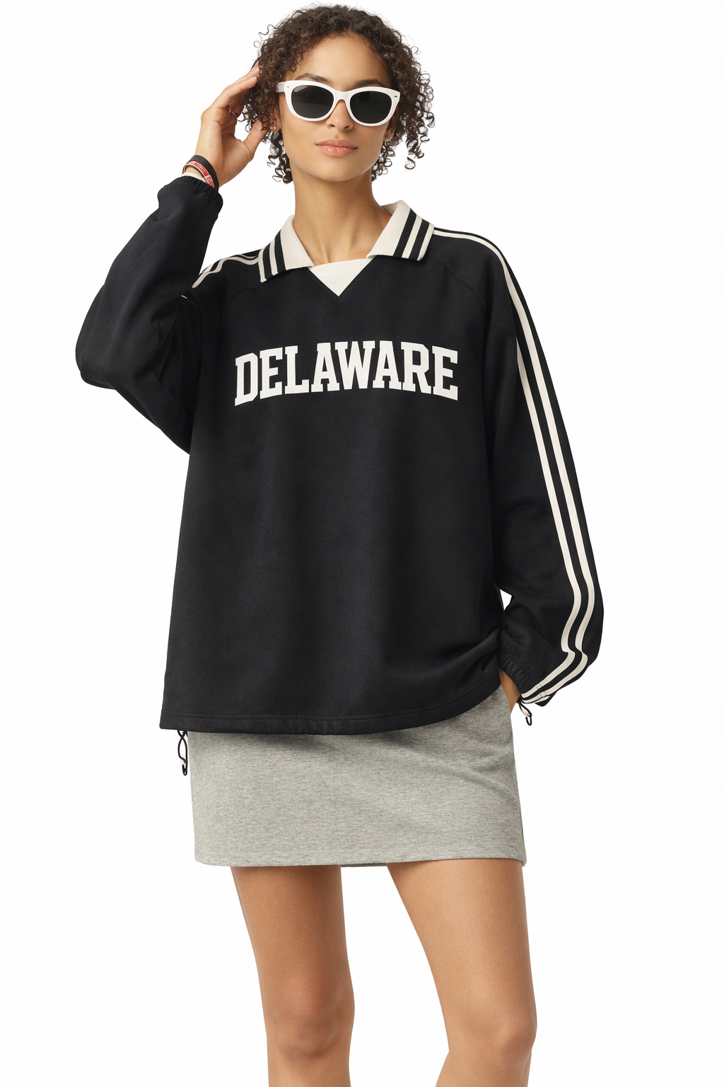 Delaware College Varsity Sweatshirt in Black / White — lifestyle 1